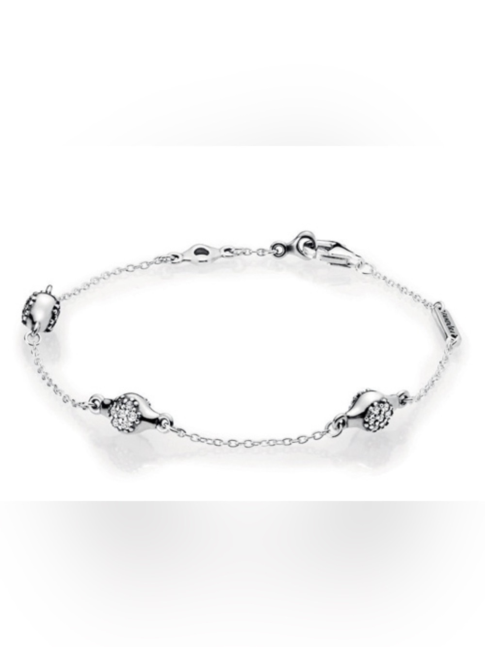 Sterling Silver Cubic Zirconia Beaded Chain Bracelet - Silver